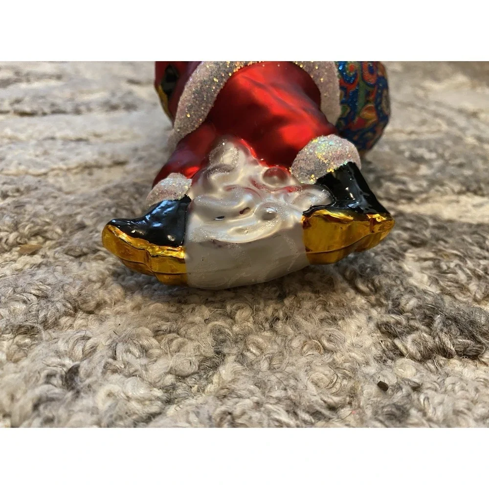 Radko Vera Bradley Santa Claus Floral Gift & Bag Christmas Ornament Rare Glass